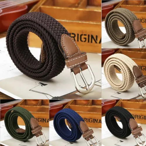 

New Women Girl's Canvas Elastic Woven Canvas Pin Buckle Waist Belt Stretch Waistband 1PC Buckle Free Elastic Dress Belt