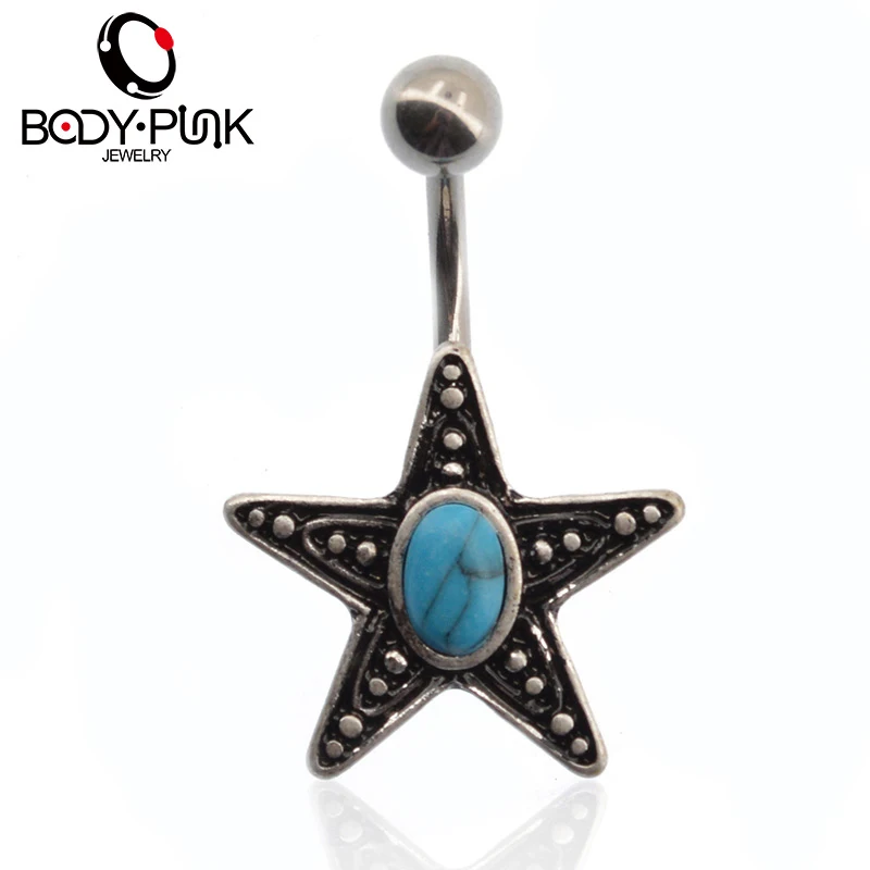 Тело панк 1 шт. центр Морская звезда ракушка кривая нержавеющая сталь пупка