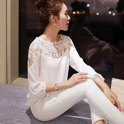 Пикантные женские летние кружевные вязаные топы с длинным рукавом Повседневная