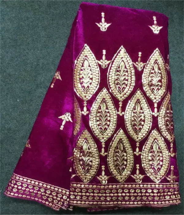 Nice looking fuchsia soft velveteen embroidery African velvet lace fabric with nice sequins for party dress 5V13-RY(5yards/pc) | Дом и сад