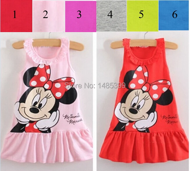 Новая одежда 2016 дети девушки милый мультфильм платье 6 цвета красных и розовый