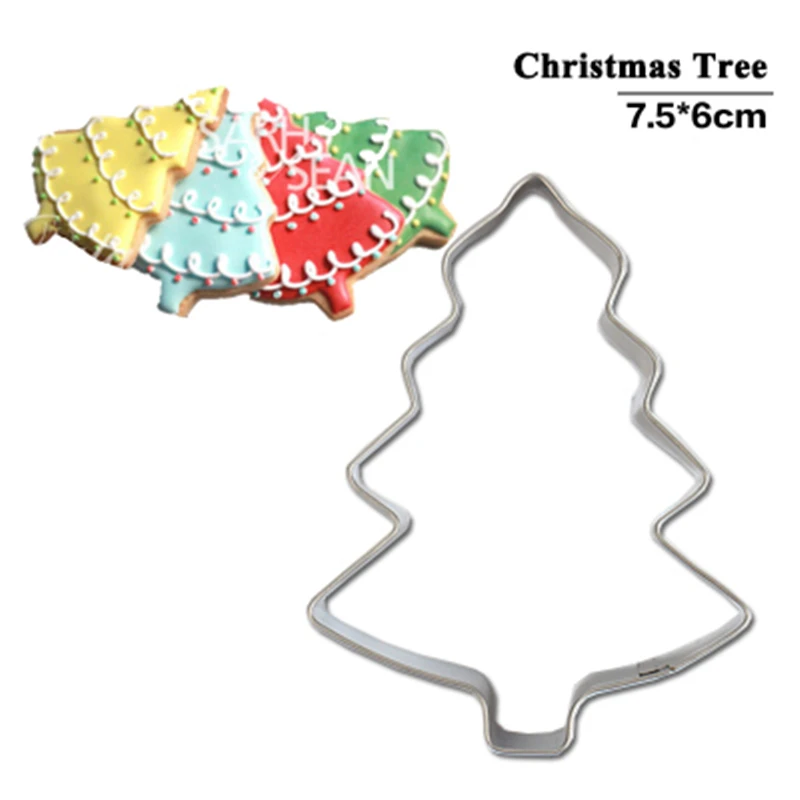 

Christmas Tree Cookie Tool Cutter Mould Biscuit Press Icing Set Stamp Mold Stainless Steel Fondant Dessert Fondant Decoration