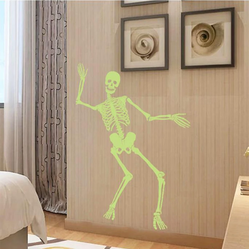 Светящийся Скелет наклейка на стене Хэллоуин дом с привидениями бар угол