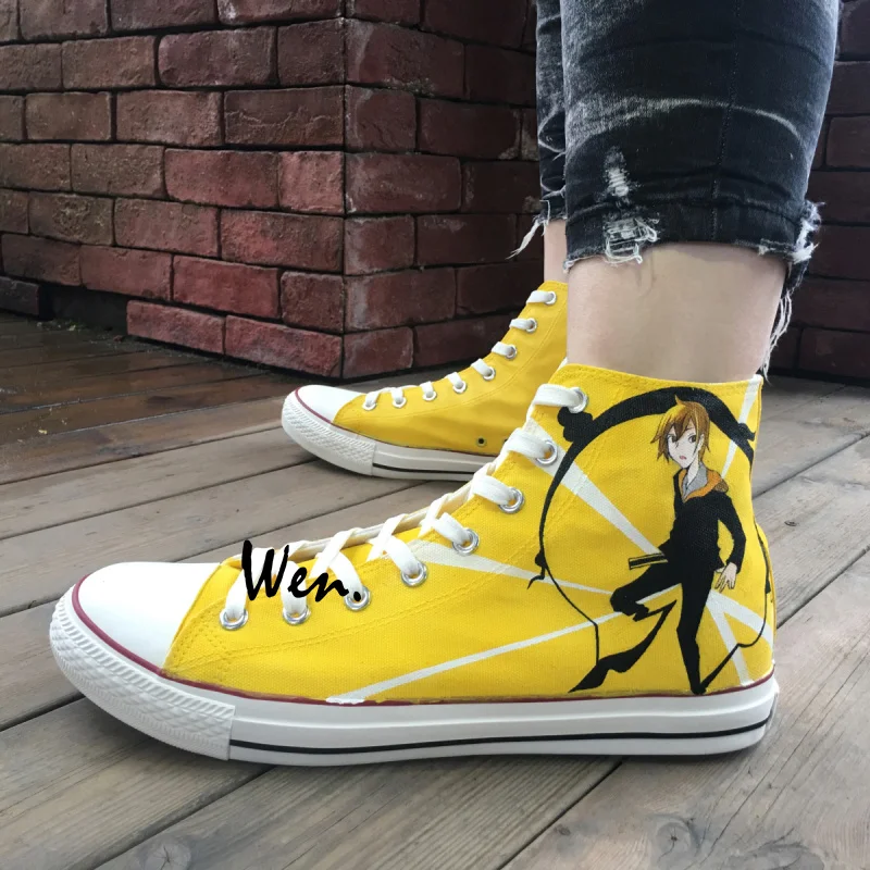 Wen дизайн с ручной росписью обуви Custom Durarara Аниме Мужские Женские высокие желтые