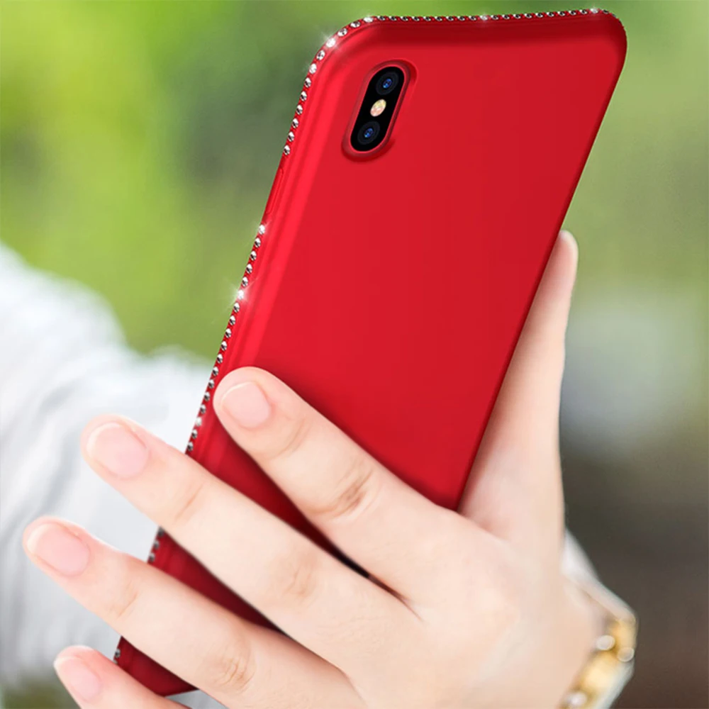 Роскошный чехол для телефона из ТПУ с кристаллами iPhone 7 8 Plus XS Rose женские чехлы X 6 6S