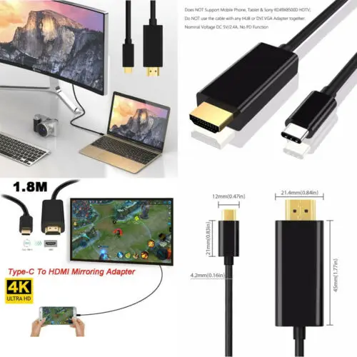 Кабель адаптер USB Type C 4K HDMI HDTV для Macbook Samsung Galaxy S8 S9 S10 + Huawei P30 P20 P10 Mate 20 series|Кабели