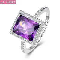jrose 2019 new fashion design wedding silver color big zircon zirconia stone rings for women engagement jewelry gift