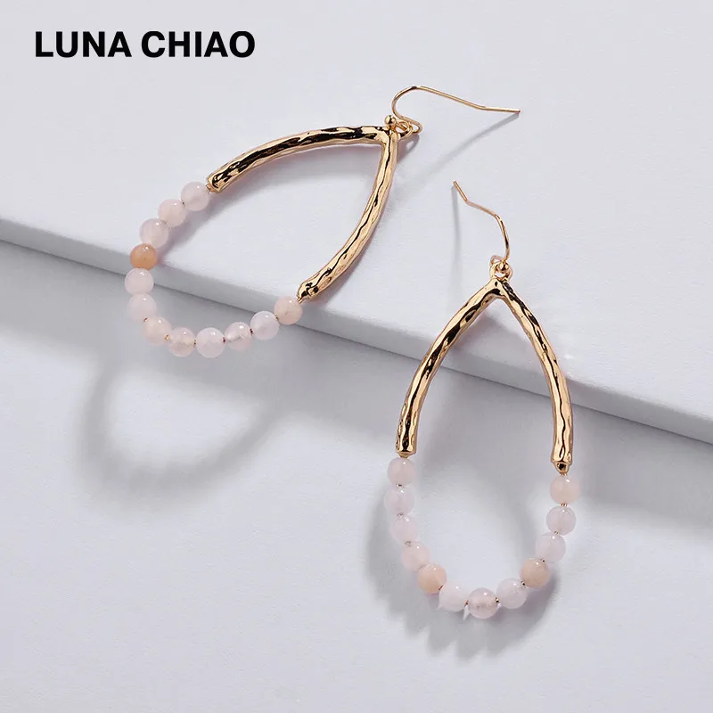 LUNA CHIAO-женские серьги из натурального камня Украшенные бусинами в форме капли