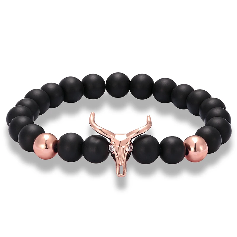 

10 Pieces/pack Animal Style Cow Head Bracelet 8mm Natural Stone Beads Bracelet for Women Men 2019 Fashion Jewelry Gift Wholesale