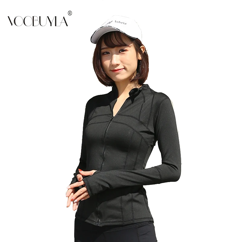 Voobuyla Для женщин для студенток спортивная куртка йоги Running на молнии Костюмы
