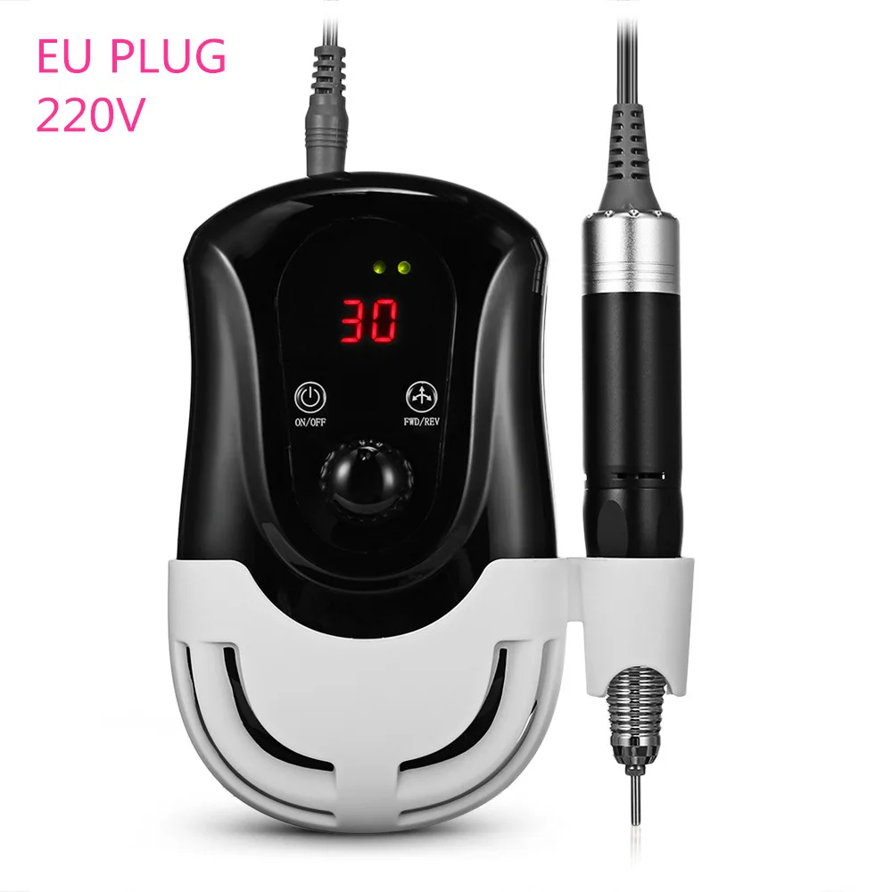 Black EU PLUG Портативный Фрезер для ногтей 30000 об/мин, инструменты для маникюра, педикюра, напильники, электрический полировщик, шлифовальный светодиодный экран, инструменты для скоростных ногтей - Цвет: Black EU PLUG