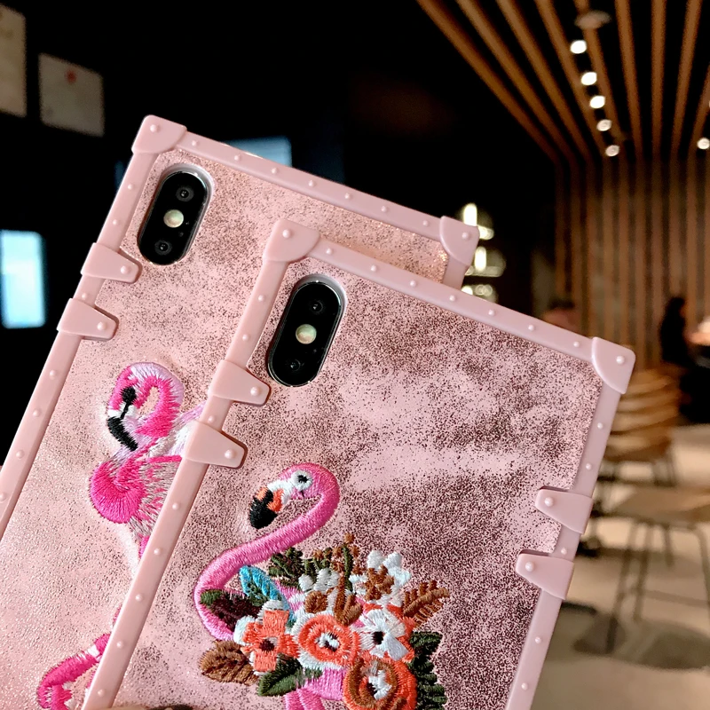 Модный Роскошный силиконовый чехол с фламинго для iPhone 6 7 8 Plus X XS XR XSMAX квадратный