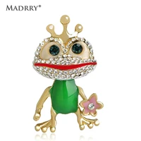 madrry luxury full crystals frog brooches for women gold color green enamel brooch pins scarf dress collar clip new years gifts