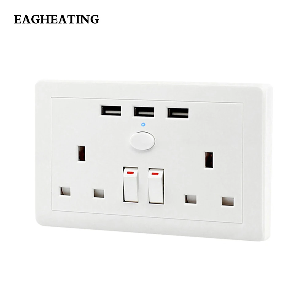 Двойная настенная розетка с 3 USB портами для быстрой зарядки 13 а 250 В|uk wall|socket fsocket