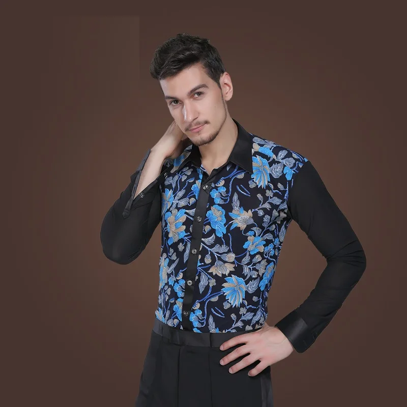 

Men's Dance Shirt Black Long Sleeved Shirt Male Adult Dance Modern Dance Latin Costume Rumba Samba Clothes B-4231