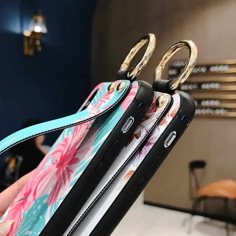 Мягкий чехол на запястье для iphone XR Xs Max X 6 6s 7 8 plus модный силиконовый с цветочной