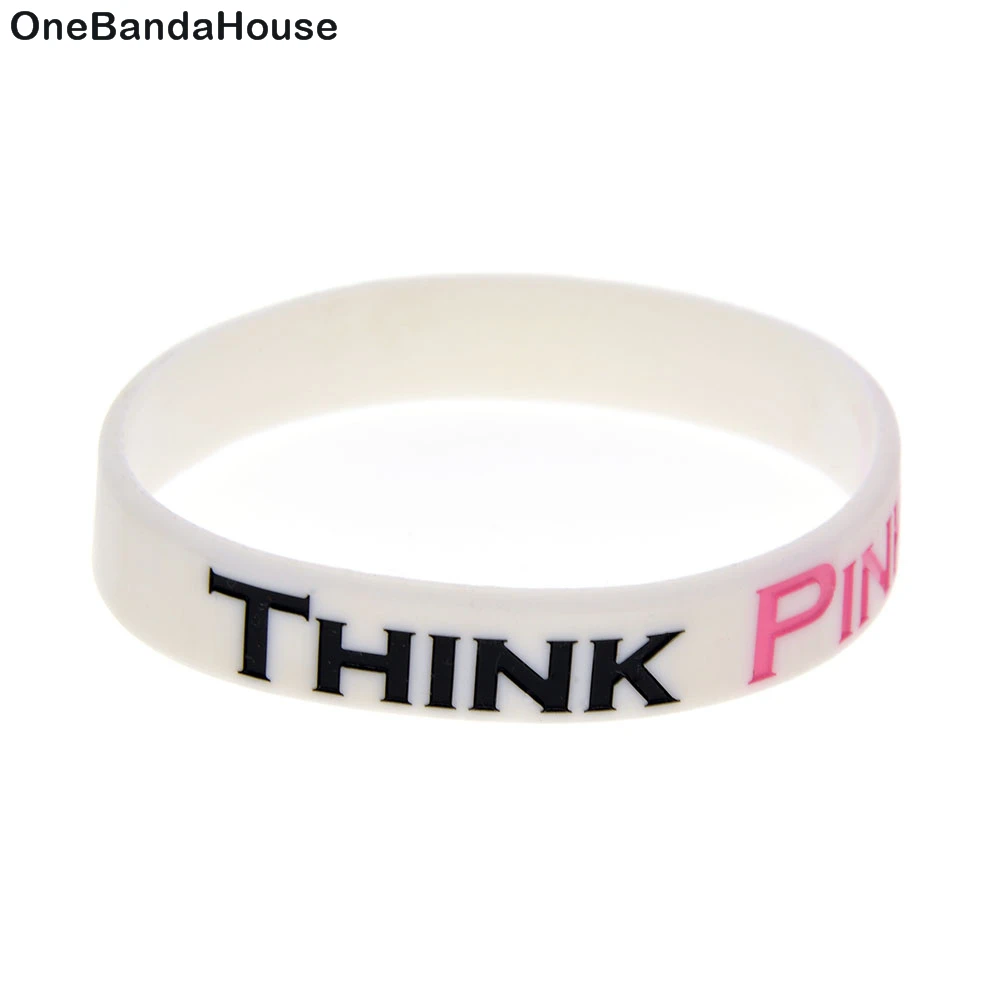 1 шт. Think Pink с лентой знание потребителей о Wristband Силикона белого цвета|Браслеты