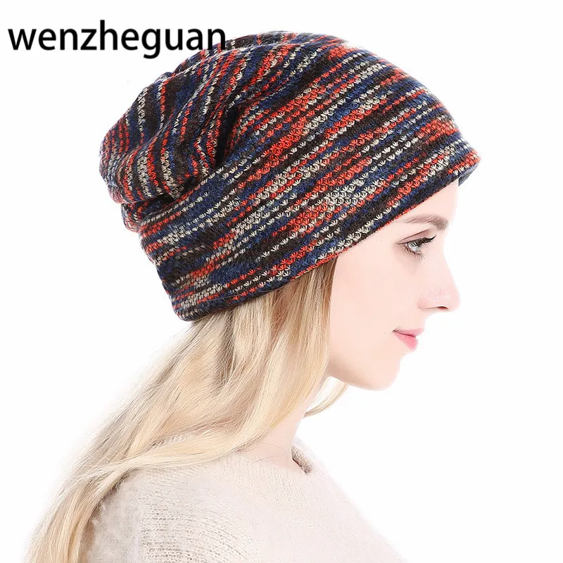 

2017 Hot Sale Women Winter Knitted Hats Beanie For Men Women Stripe Knitted Beanies Unisex Hat Bonnet Beanies Gorros