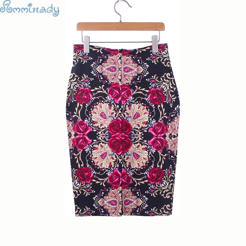 Великолепная юбка-карандаш для девочек с цветочным принтом розы, S-4XL, vogue, Женская юбка средней длины, для размера плюс, облегающая юбка, низкая цена