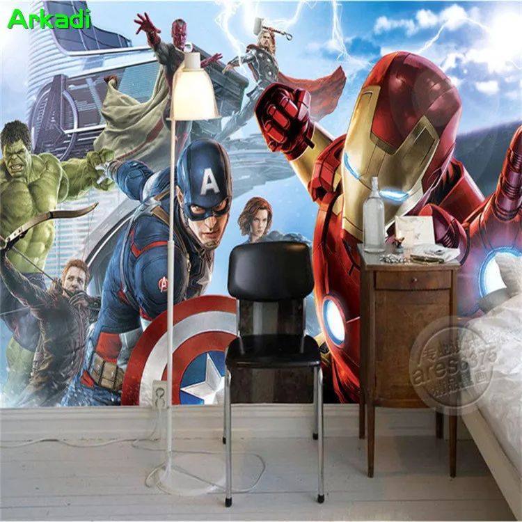 Custom 3D Captain America Avengers Boys Bedroom Photo Wallpapers Marvel Comics Kids Room Interior Design Room Decoration