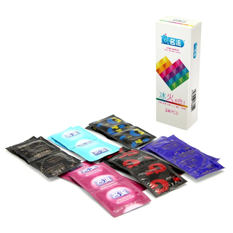 Mingliu 24pcs Mixed Types Condoms Ice & Fire Dotted Ribbed G spot Stimulation Penis Sleeve Super Thin Condones Sex Toy for Men - купить по