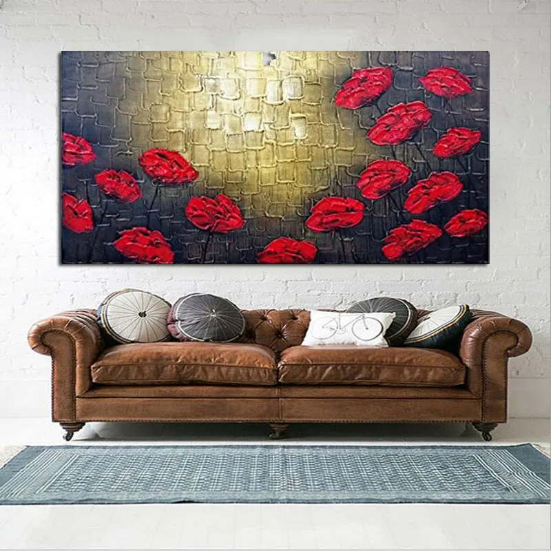 Большие современные красные цветы 100% ручная роспись без рамки абстрактные