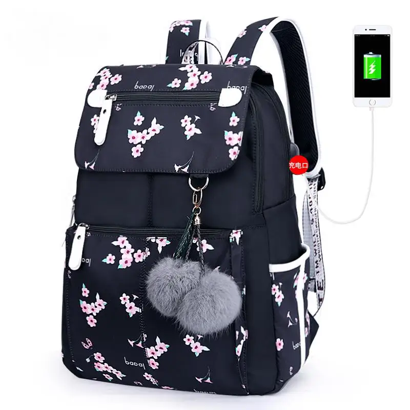 Flower black Модный женский рюкзак, водонепроницаемый рюкзак для ноутбука, женская сумка через плечо, школьный рюкзак для девочек-подростков - Цвет: Flower black