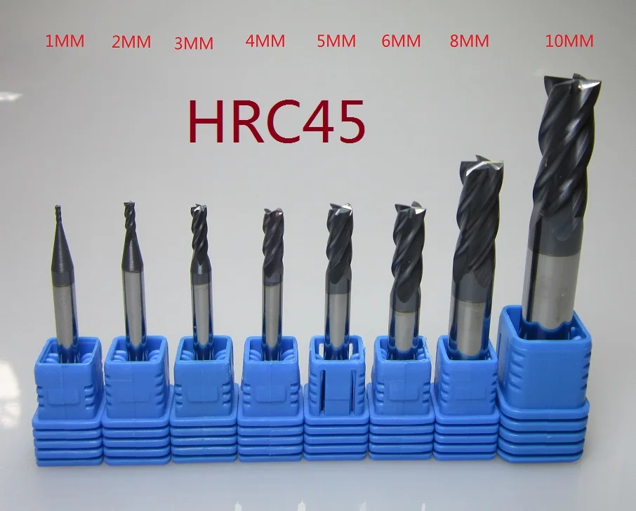 HRC45 1mm-10MM 8 шт./лот 1 мм-6 мм 8 мм 10 мм четыре 4 стружечная канавка твердосплавные Концевая фреза с плоским торцом комплект фрезерные станки с ЧПУ для резки-дюймовые сверла для сверления, металлообрабатывающий токарный станок инструмент - Длина режущей кромки: HRC45 1mm-10MM