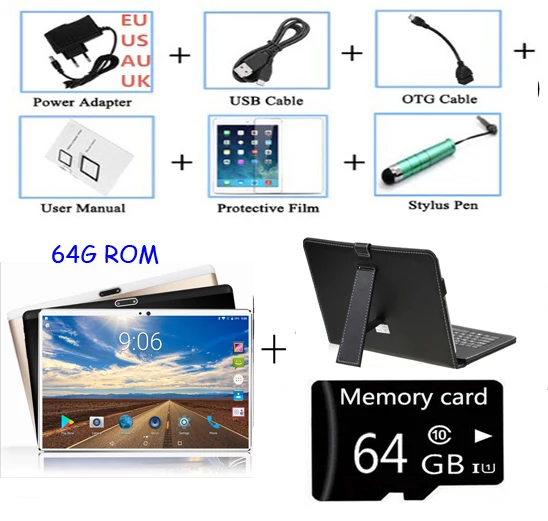 64GB add keyboard DHL 10-дюймовый Восьмиядерный 3g телефон, планшет на OC Android 8,0 4 Гб Оперативная память 64 Гб/128 ГБ Встроенная память Dual SIM Bluetooth gps 3g планшетный ПК - Комплект: 64GB add keyboard