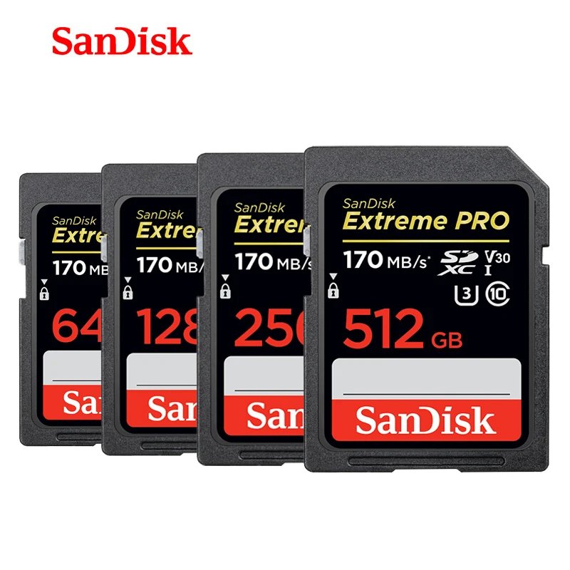 

SanDisk Extreme PRO SD Card 64GB 128GB 256GB UHS-I Class10 SDXC SDHC Memory Card 170MB/s C10 U3 V30 4K for SLR camera