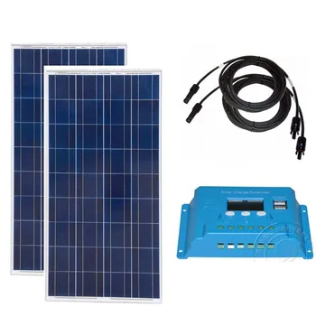 Kit Solar Fotovoltaico 12v 150w 2Pcs Solar System 300w Battery Charger Solar PWM Controller 12v/24v 10A Camping Caravan  Car Rv