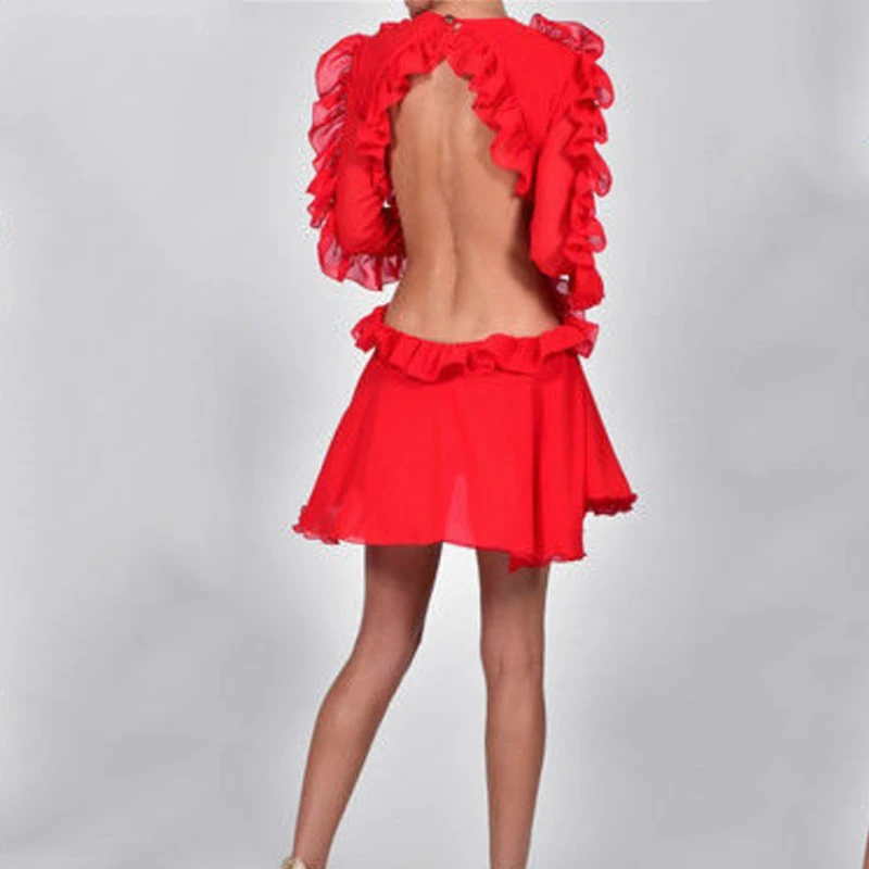DRESSMECB женское летнее повседневное мини платье с оборками и круглым вырезом