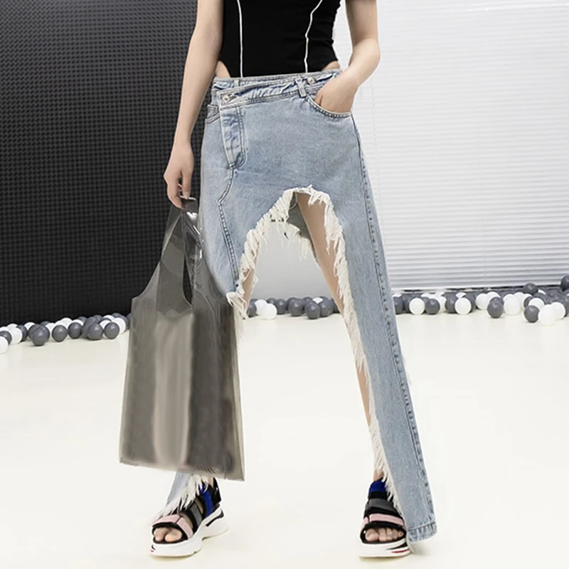 Женская джинсовая юбка VGH Однотонная с высокой талией и карманами на пуговицах