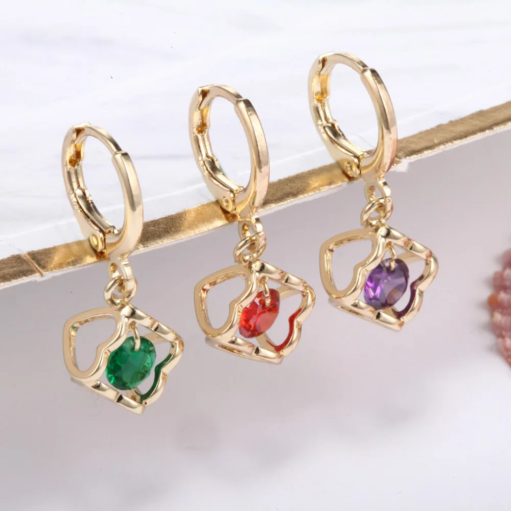 Fashion Hollow Heart 3 Color Options Zircon Crystal Gold Dangle Earring For Women M03-ER0055 | Украшения и аксессуары