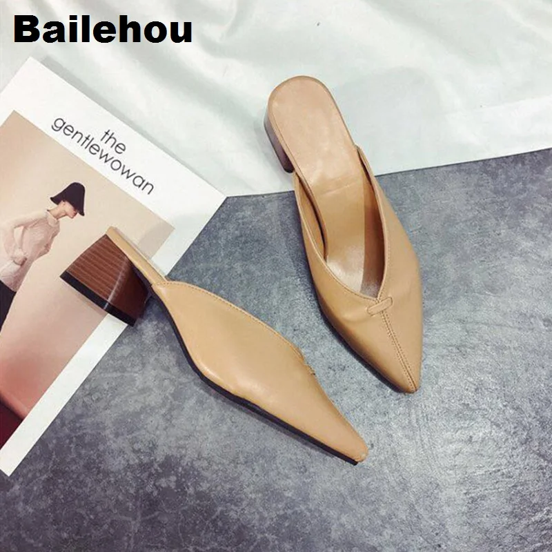 Bailehou/женские шлепанцы без шнуровки обувь пикантная женская на низком каблуке для