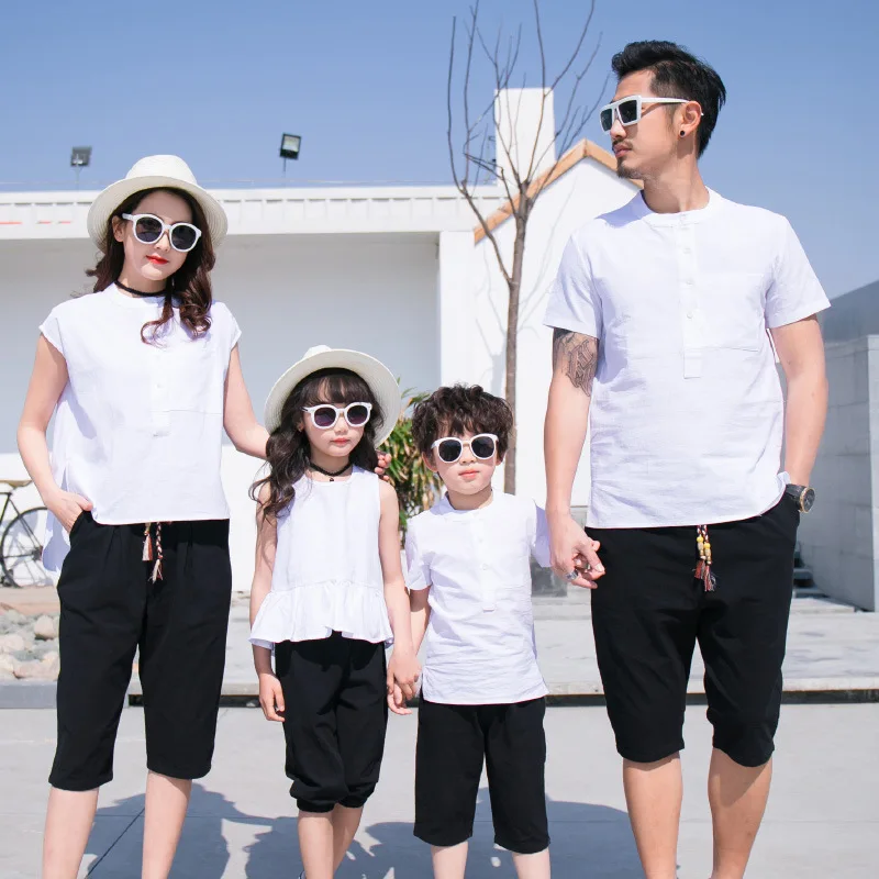 Семейный комплект из трех предметов для родителей и детей футболка хлопка пеньки
