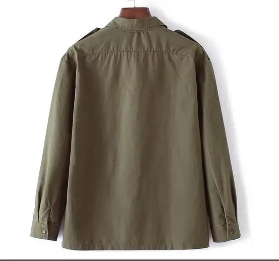 New 2017 Women Fashion Vintage Retro Epaulet flower embroidery patch designs army green Loose Blouse Brand Outwear Shirt Tops |