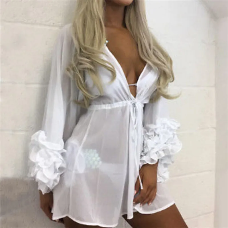 Платье женское Пляжное с длинным рукавом и буфами 2019|Женские платья| |