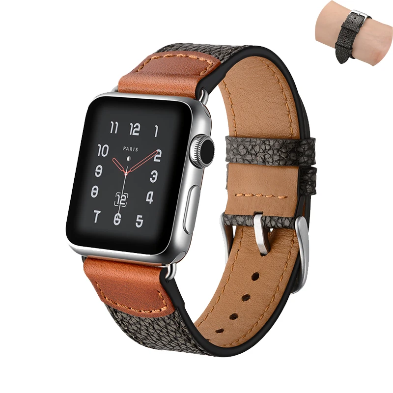 

Genuine Leather strap for apple watch band 44mm 40mm 42mm 38mm correa Stone pattern watchband for iwatch pulseira 6/SE/5/4/3/2