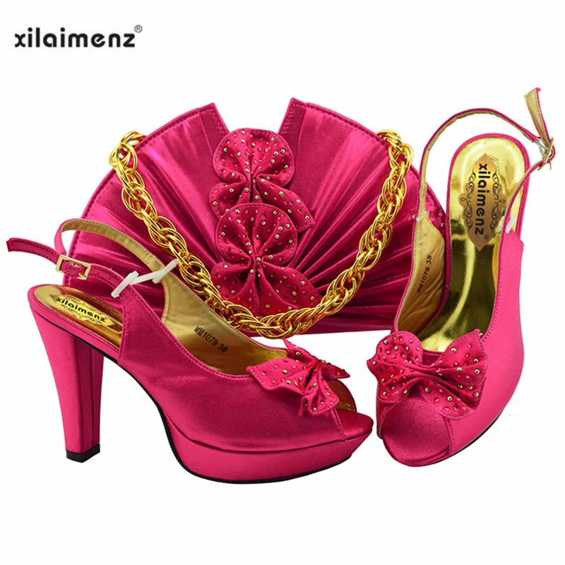 

Italian Shoes With Matching Bags Set African Women's Party Shoes and Bag Sets Fuchsia Color Women High Sandals And Handbag