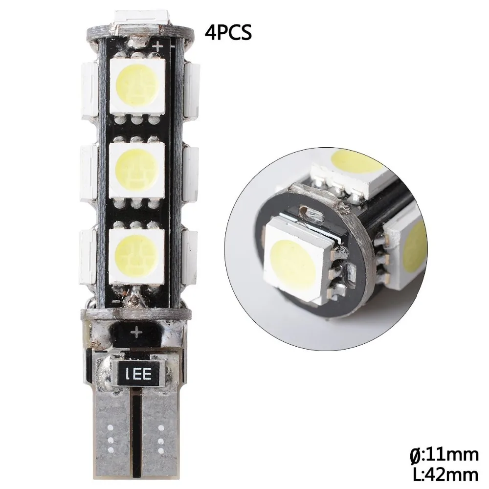4X T10 13SMD 5050 Voiture светодиодный Lampe Veilleuse Lumiere Ampoule Blanc W5W 158 Canbus Боковая Ширина MA132 |