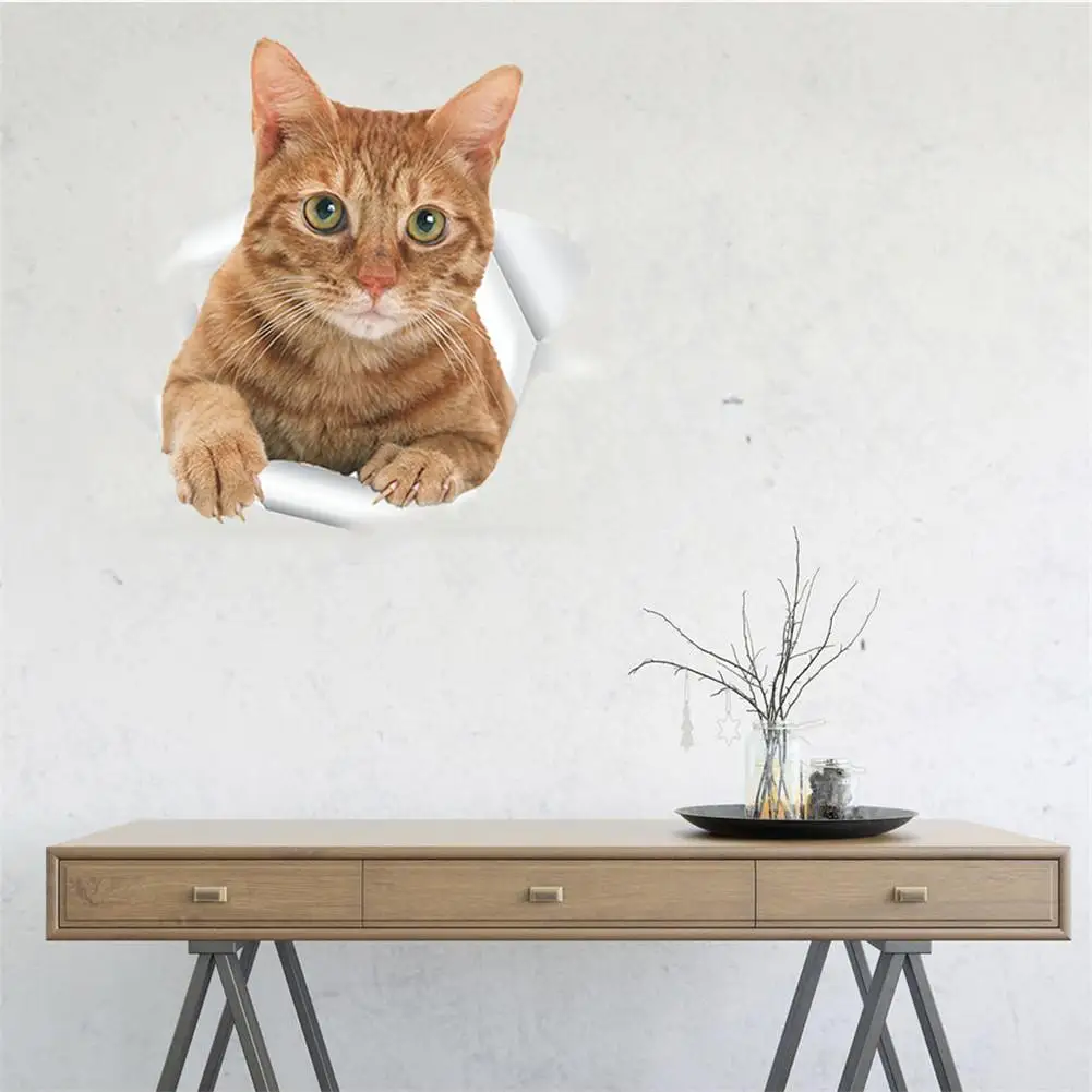 3D Cat & Dog отверстие просмотра яркие стены Туалет Стикеры разбили переключатель