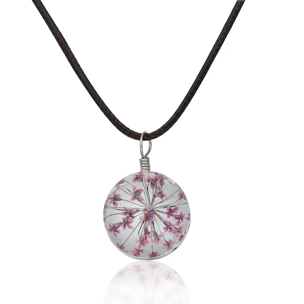 DoreenBeads стеклянное круглое модное ожерелье сушеные розы красный цветок круглые
