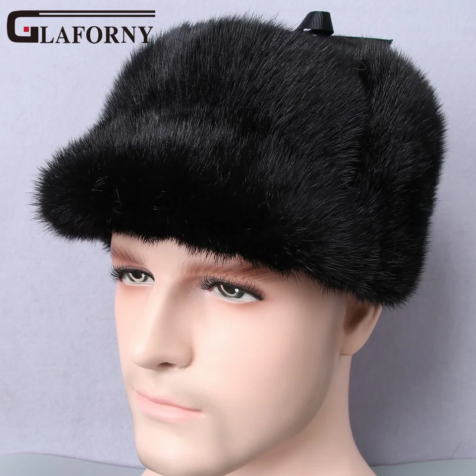 Glaforny 2017 цельные шапки из натурального меха норки 100% натуральный мех мужские с