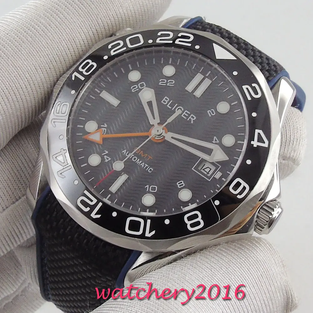 Роскошные мужские часы модные Bliger керамический ободок Механический черный