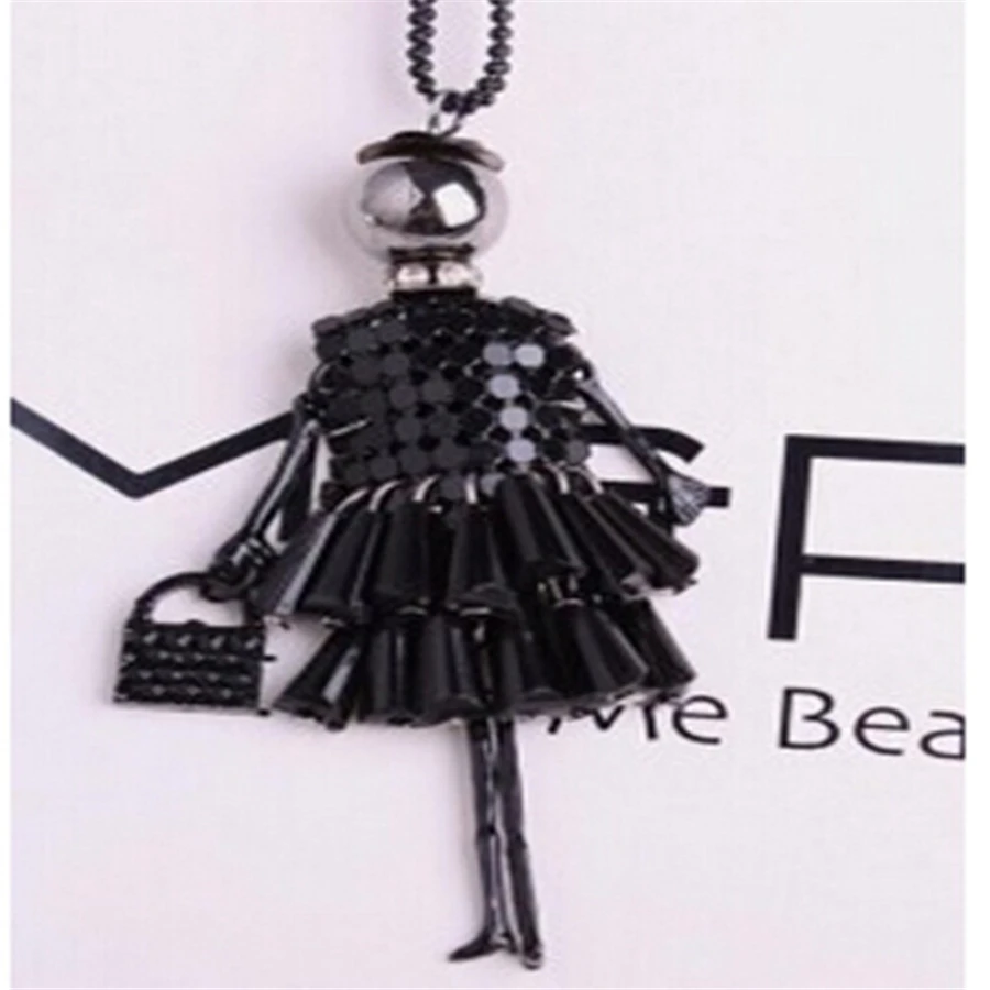 Doll cute women pendant necklace many colors long chain hot handmade girls fashion jewelry rhinestone collier femme | Украшения и