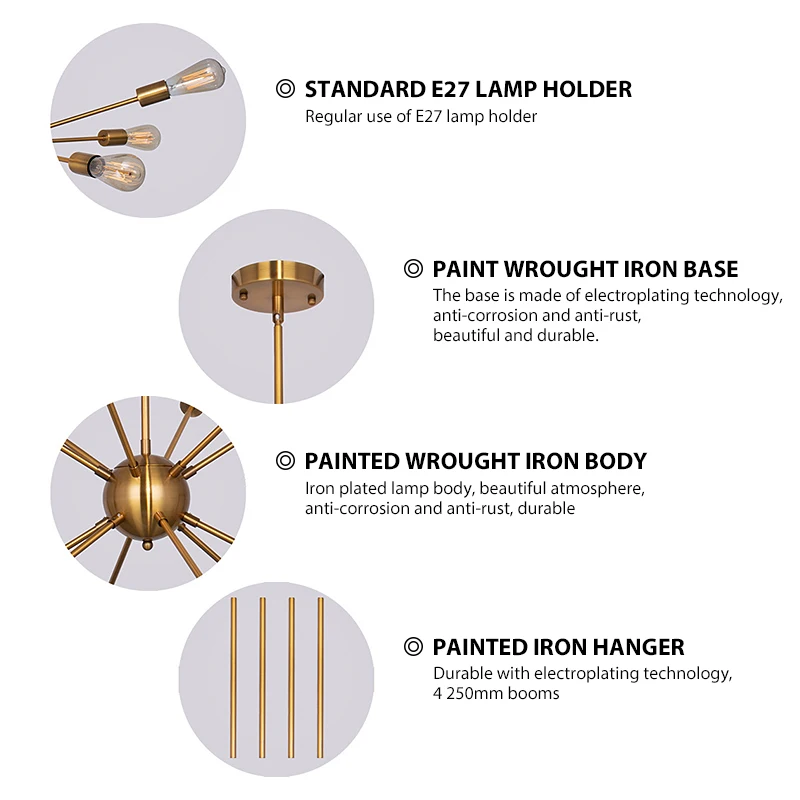 SANBUGM Modern Industrial Iron Satellite Light Lighting Sputnik Chandelier Medieval Retro Loft Luminaire Chandelier Lighting