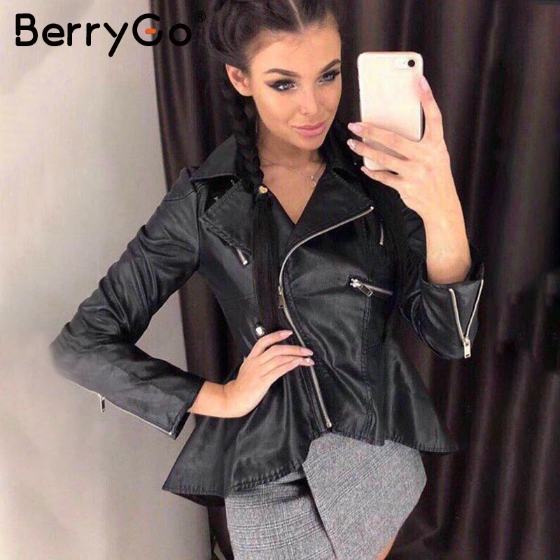 BerryGo искусственная кожа полиуретан куртки пальто женские повседневные на молнии