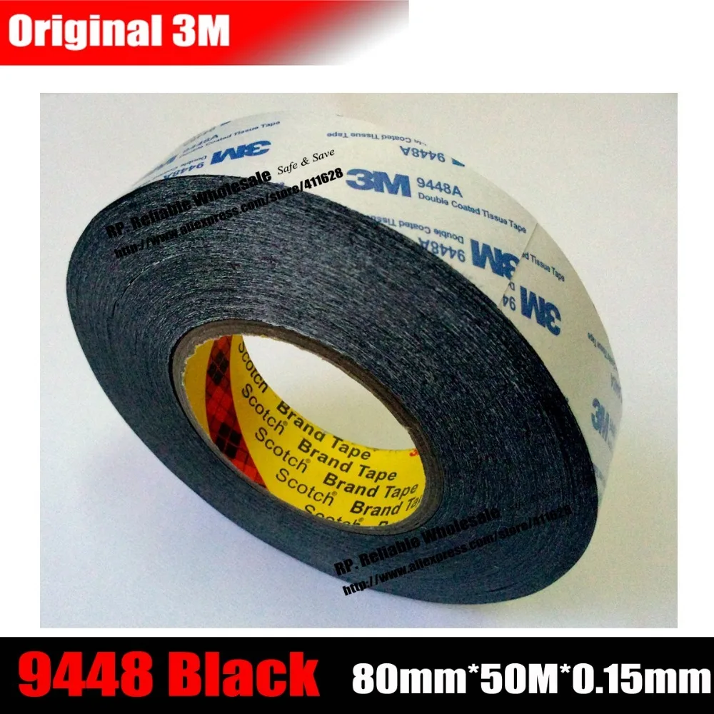 

(80mm*50M*0.15mm) 8cm 3M Double Sided Adhesive Tape 9448 Black Phone Tablet MP5 Pad Screen Panel Glass Assemble, Windows Bond