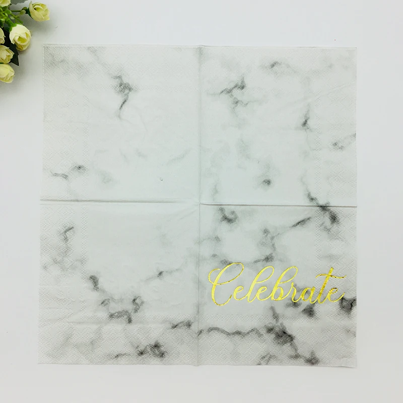 80pcs Marble Design Paper Napkins Foil Gold Celebrate Letter Party Decoration Dinner Serviette Children Day Wedding Napkin | Дом и сад